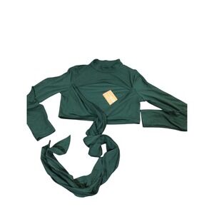 SHEIN SXY Mock Neck Cutout Long Sleeve Crop Top Green Size M